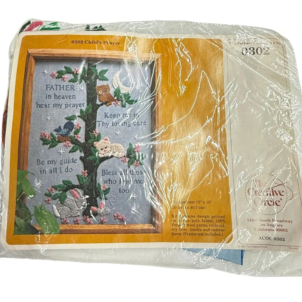 Creative Circle Child's Prayer Crewel Kit Kids 12x16 Blue New Vintage 1981